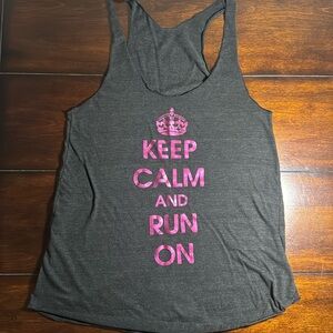 Keep Calm & Run on Gray Tank w/ Pink Foil lettering Medium